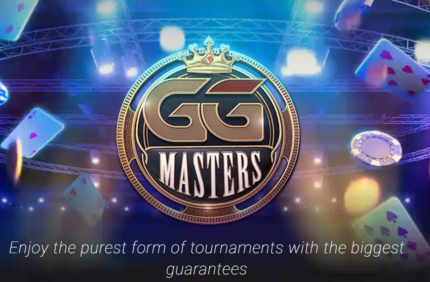 Ein Werbeplakat für das GGMasters Pokerturnier mit einem stilisierten goldenen Pokal und dem Text "GGMasters" auf einem dunklen Hintergrund.