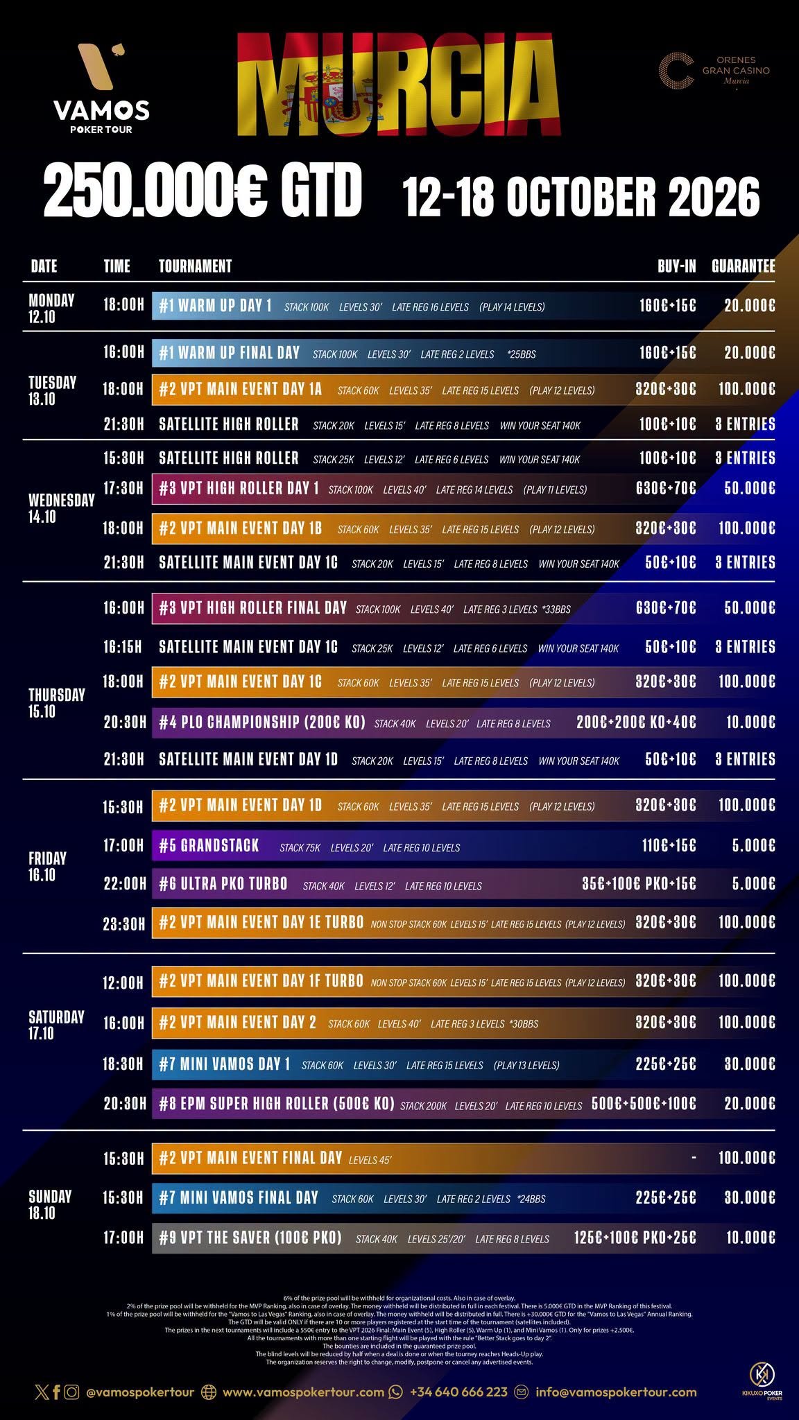 Vamos Poker Tour Murcia Schedule October 2026